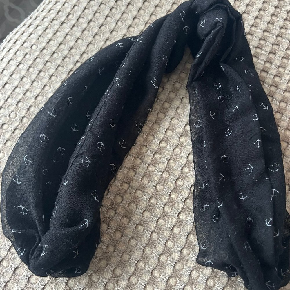 Black Infinity Scarf with Gray Anchors